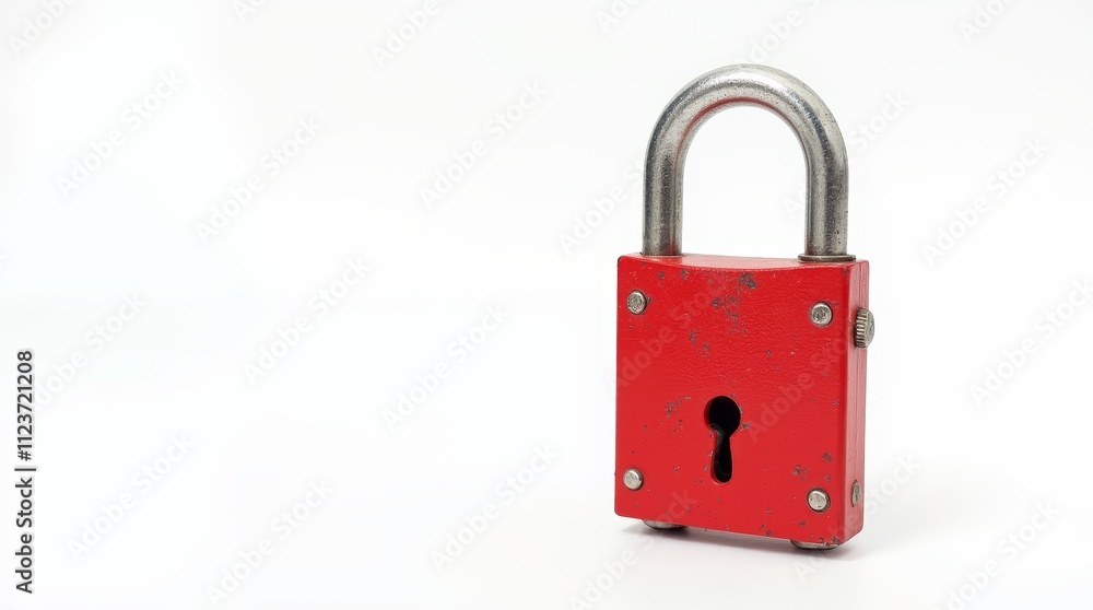 Naklejka premium Close-up of Red Metal Padlock on White Background