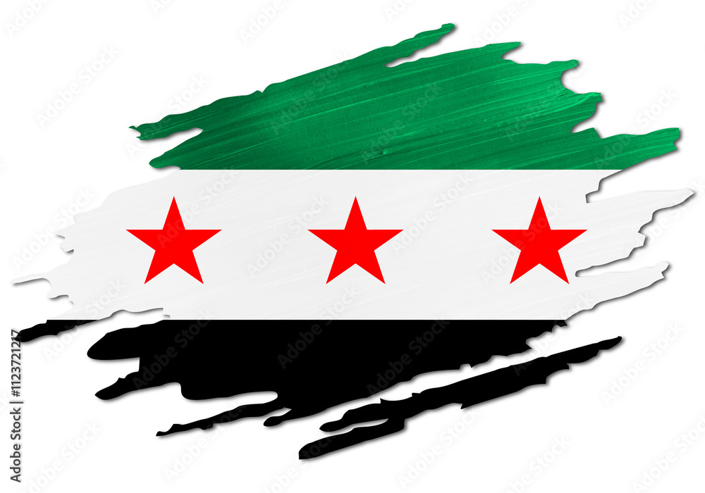Syria new flag country on brush paint stroke.