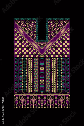 Embroidery vector Tatreez template , Palestinian fashion neck ornament