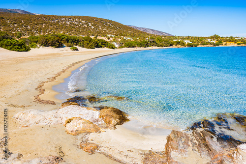 Obraz na płótnie Beautiful sandy beach Psili Ammos with crystal clear azure sea water, Naxos island, Cyclades, Greece w salonie