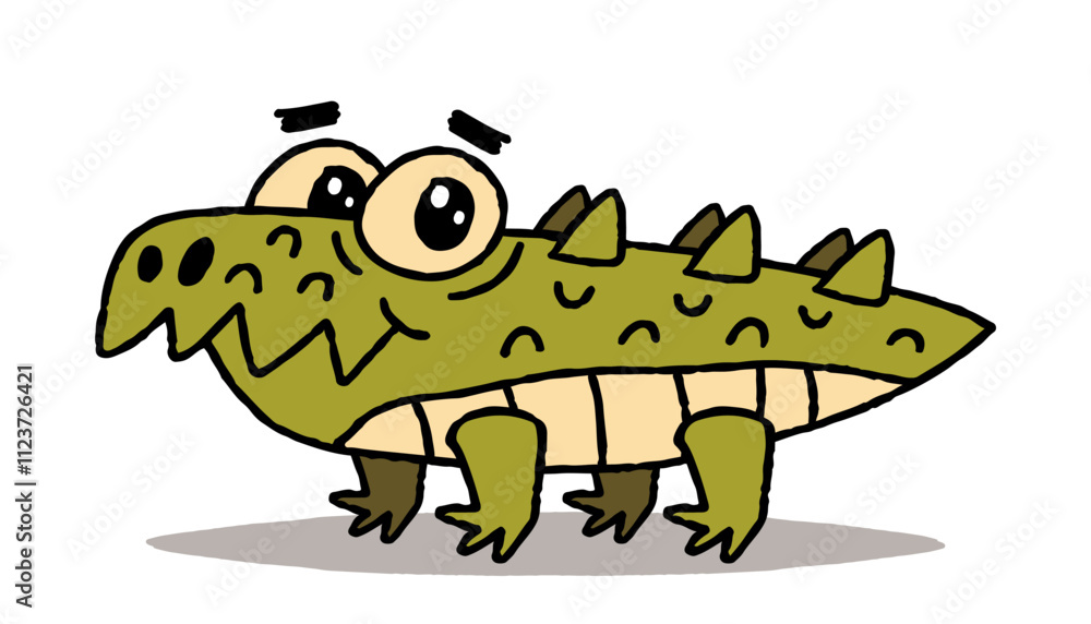 Obraz premium Cute green cartoon crocodile character. Vector illustration isolated on white 