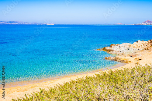 Obraz na płótnie Wonderful sandy beach of Orkos bay and calm azure sea water w salonie