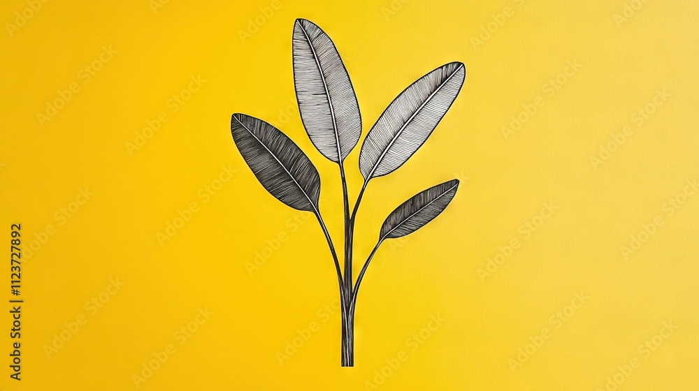 Obraz premium Black and white plant drawing on yellow background