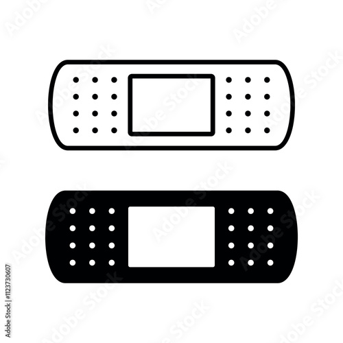 Band-Aid (adhesive plaster) icon. Symbol of treatment or medicine. Attribute of a doctor, pharmacy or hospital. Means of protection and treatment of a wound or cut.