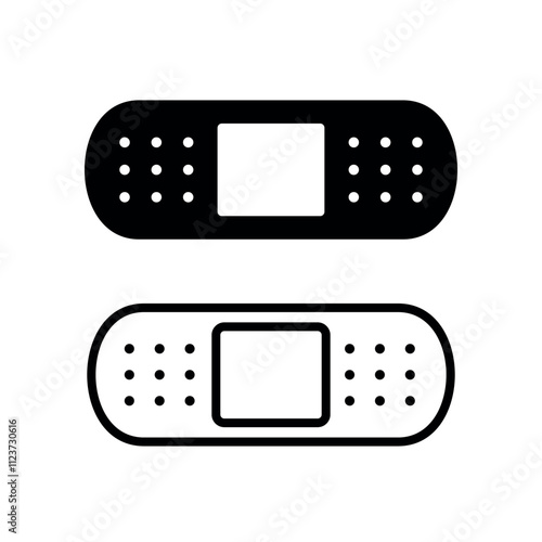 Band-Aid (adhesive plaster) icon. Symbol of treatment or medicine. Attribute of a doctor, pharmacy or hospital. Means of protection and treatment of a wound or cut.