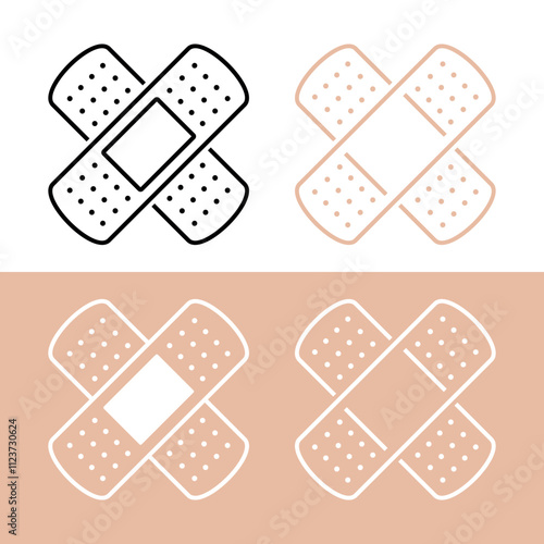 Band-Aid (adhesive plaster) icon. Symbol of treatment or medicine. Attribute of a doctor, pharmacy or hospital. Means of protection and treatment of a wound or cut.