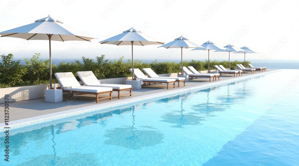 Fototapeta premium Luxurious Hotel Pool Sunbeds