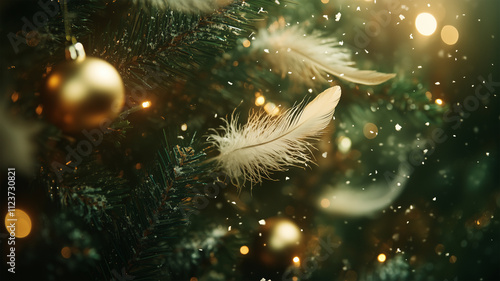 Wallpaper Mural ゴールデンオーナメントと羽飾りが輝くクリスマスツリー Torontodigital.ca