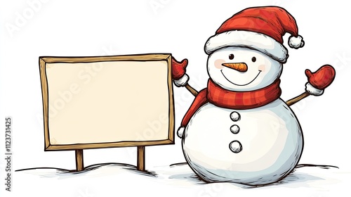 Picture of a cute Christmas doll wearing a red hat and scarf in winter.