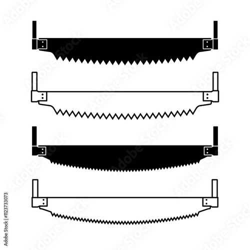 Two-handed saw icon. Carpentry and joinery tools. Hand saw, symbol of construction, sawmill or sawmill. Wood saw. Isolated vector illustration on a white background.