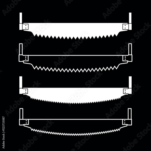 Two-handed saw icon. Carpentry and joinery tools. Hand saw, symbol of construction, sawmill or sawmill. Wood saw. Isolated vector illustration on a white background.