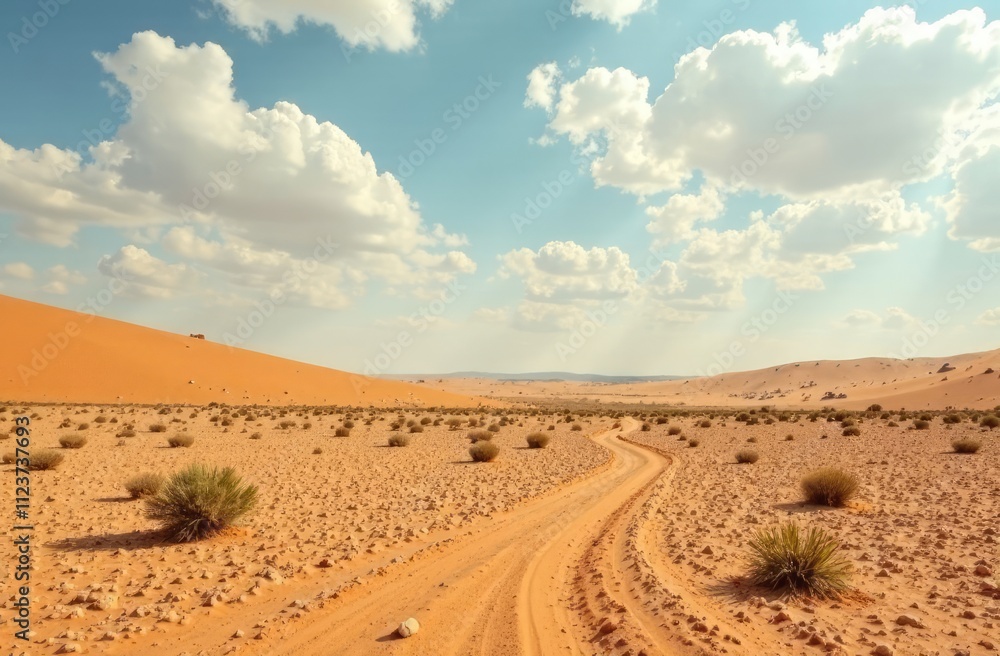 Dry barren land with cloudy polluted sky, climate change and desertification concept Dry barren land with cloudy polluted sky, climate change and desertification concept