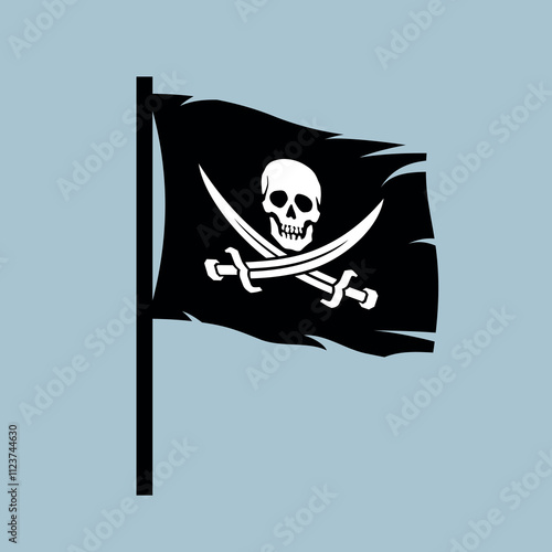 Pirate flag. Skull with sabres. Jolly Roger, black pirate flag with Adam's head (human skull). Symbol of death, poison or sea robbers and plunderers.