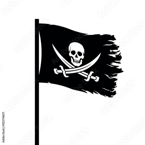 Pirate flag. Skull with sabres. Jolly Roger, black pirate flag with Adam's head (human skull). Symbol of death, poison or sea robbers and plunderers.