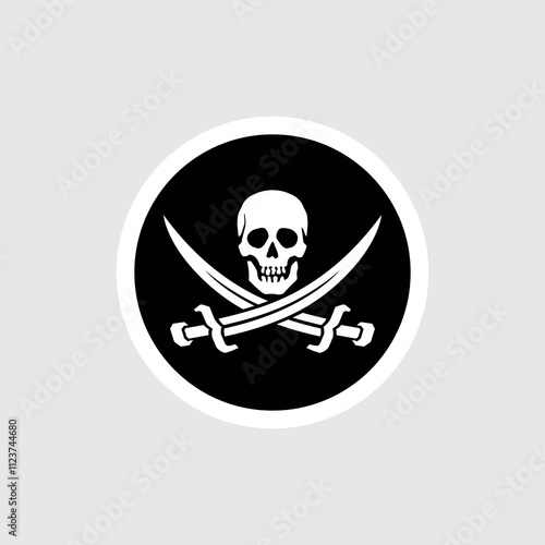 Pirate flag. Skull with sabres. Jolly Roger, black pirate flag with Adam's head (human skull). Symbol of death, poison or sea robbers and plunderers.