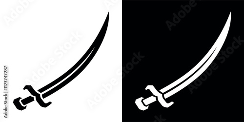 Sabre icon. Two sabers, symbol of pirates or robbers. Attribute of battle or war. Cold weapon.