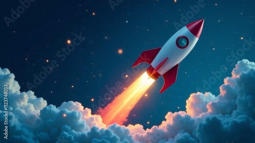 Entrepreneurship launch rocket start flying up and network line connection, the Startup concept plan development business project digital technology idea of leadership,