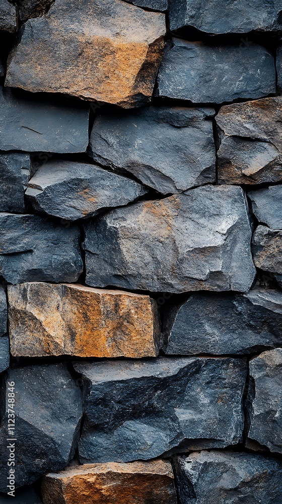Fototapeta premium Textured rustic stacked stone wall high resolution wallpaper