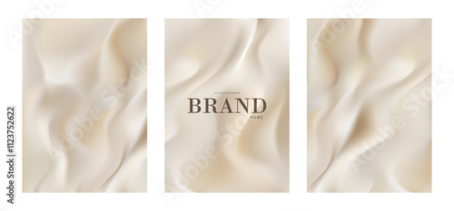 Set of vector abstract backgrounds with light flowing silk. Satin folds, smooth flying fabric. Template for your design