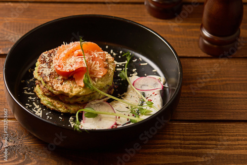 Gourmet Potato Pancakes with Smoked Salmon photo