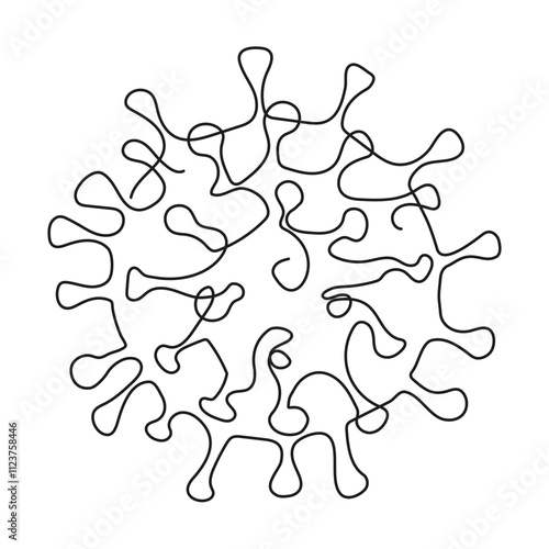 Virus continuous one line drawing. Dangerous disease 2019. Pandemic vector illustration. Minimalist style. Medical outline art. Viral.