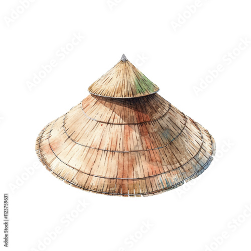 chinese conical hat vector illustration in watercolor style