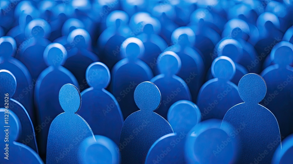 Obraz premium Medium shot of a crowd of blue cardboard cutout people shapes