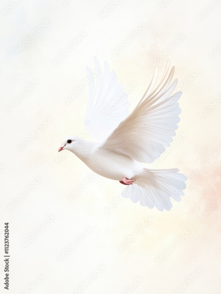 Fototapeta premium Graceful White Dove Soaring Through Soft Pastel Skies Symbolizing Peace and Freedom