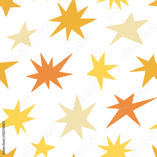 Doodle naive yellow stars seamless pattern. Hand drawn shine or sparkle vector wallpaper. Stars sparkle doodle seamless pattern. Abstract childish fun background for wrapping paper.