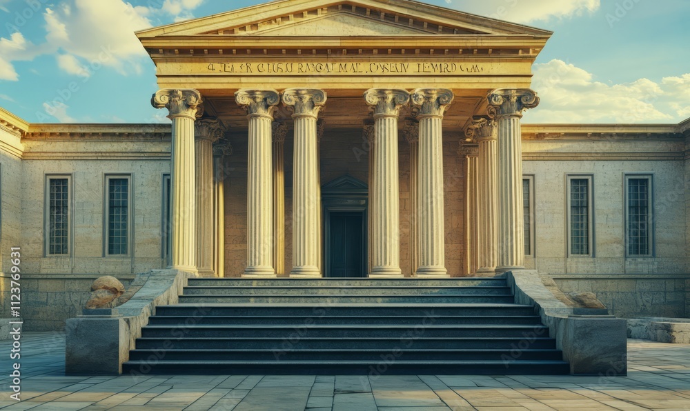 Fototapeta premium grand museum exterior with classical columns stone steps and a prominent entrance cultural architecture