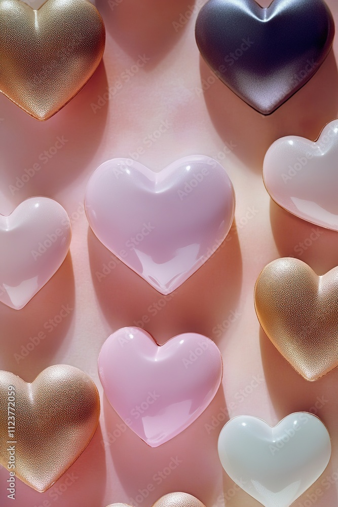 Obraz premium soft rose-colored background with embossed heart patterns subtly shimmering in light surrounded by abundant copy space