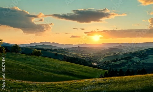 Wallpaper Mural Serene sunset over rolling green hills and valleys Torontodigital.ca