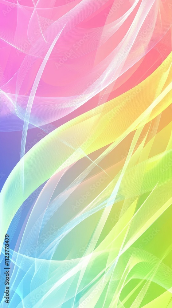 Obraz premium Smooth pastel rainbow colors blending together creating a beautiful abstract background with flowing lines, perfect for any project needing a touch of elegance and serenity