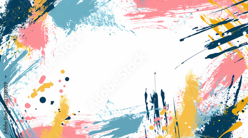 Abstract colorful paint splatter frame background.