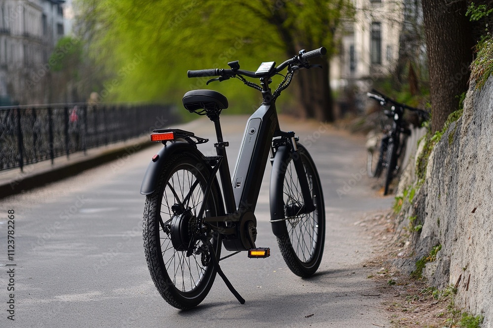 Fototapeta premium Innovative E-Bike with Triangular Geometry and Seamless Technology Integration