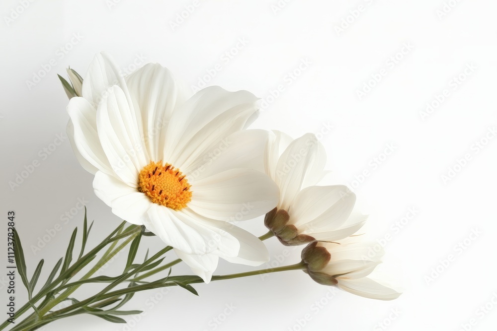 Obraz premium Beautiful white daisies with yellow centers arranged elegantly on a light background