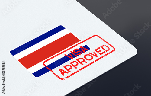 Costa Rica flag and Visa Approved Stamp on a white paper 3D Illustration
