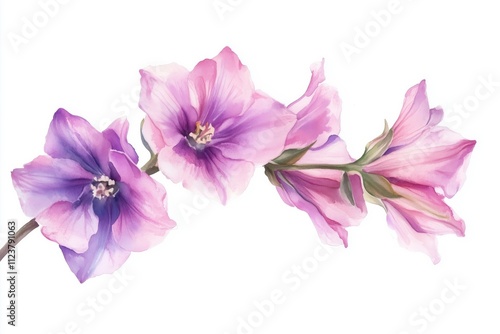 Watercolor Pink Delphinium Isolated on White Background. Beautiful Delphinium Flower  photo