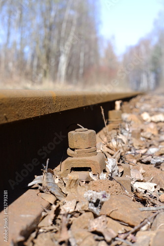 Metal train track in a industrial area