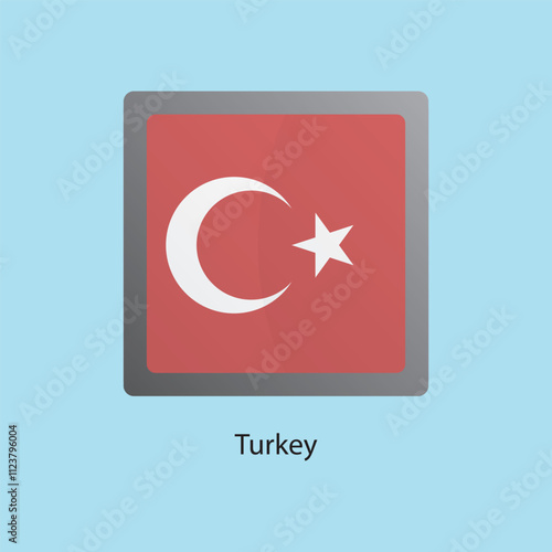 Flat square icon of Turkey flag. Simple vector illustration.