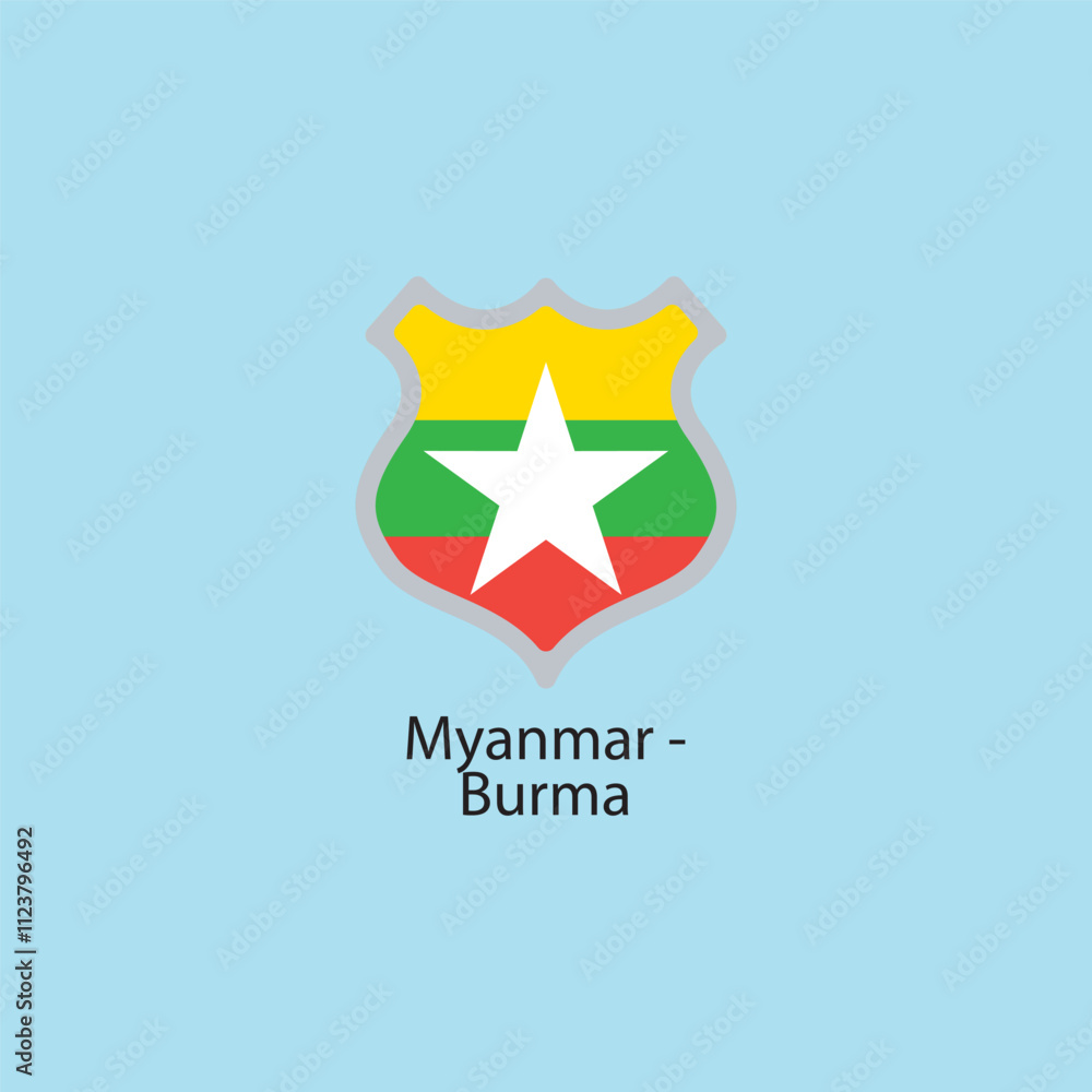 Obraz premium Flat square icon of Myanmar flag. Simple vector illustration.