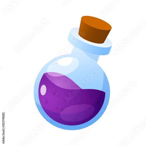 Cartoon vector magical potion bottle isolated on white background.
