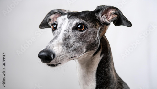 Retrato de un perro galgo de pura raza sobre fondo blanco photo