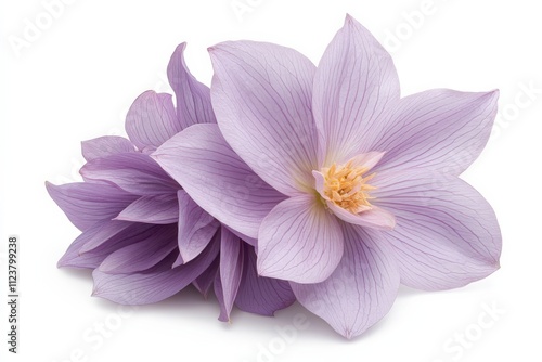 Beautiful lavender flowers arranged elegantly on a white background showcasing their delicate petals and unique shapes
