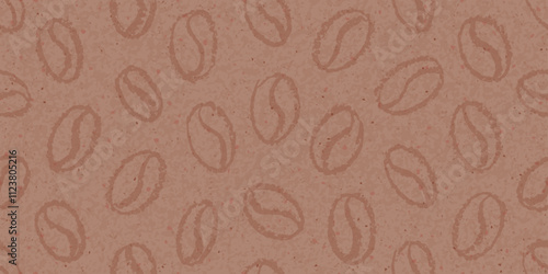 Coffee bean pattern in mocha mousse 2025 year color. Seamless background, mocha mousse vector 2025. Coffee texture, cafe crayon hand drawn art. Trendy palette graphic. Abstract pattern. Grain bg