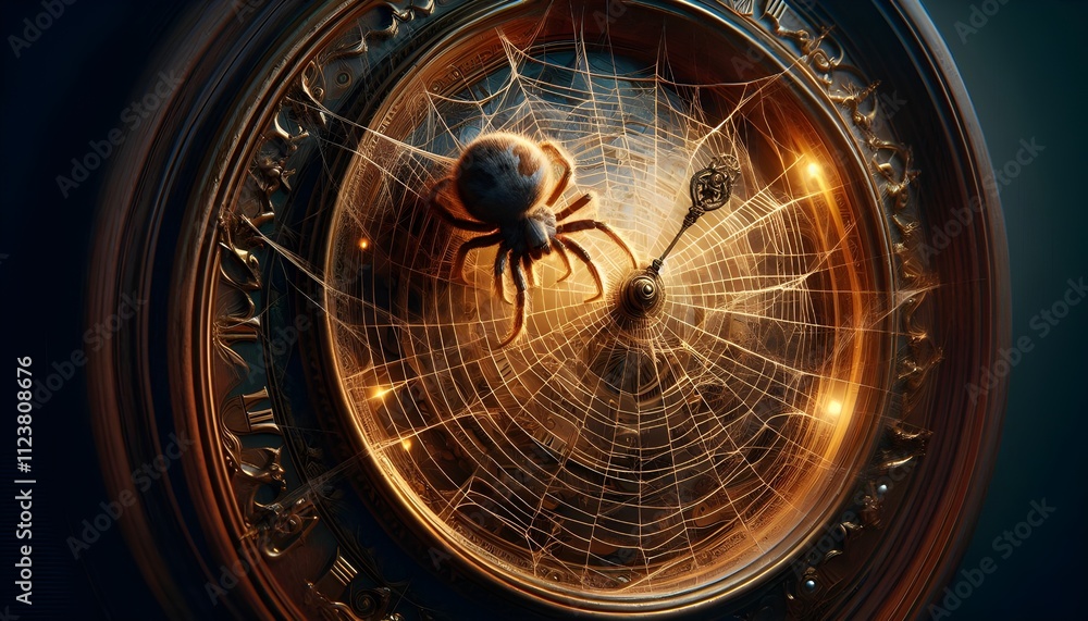 Obraz premium Spider on Web with Metallic Background