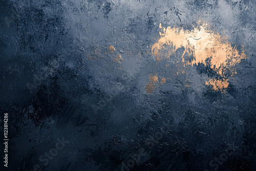 Painting of a cloudy sky with a bright orange spot in the middle. The sky is dark and the orange spot is the only bright color in the painting