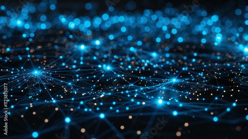Blue and Gold Connecting Dots with Abstract Network Background