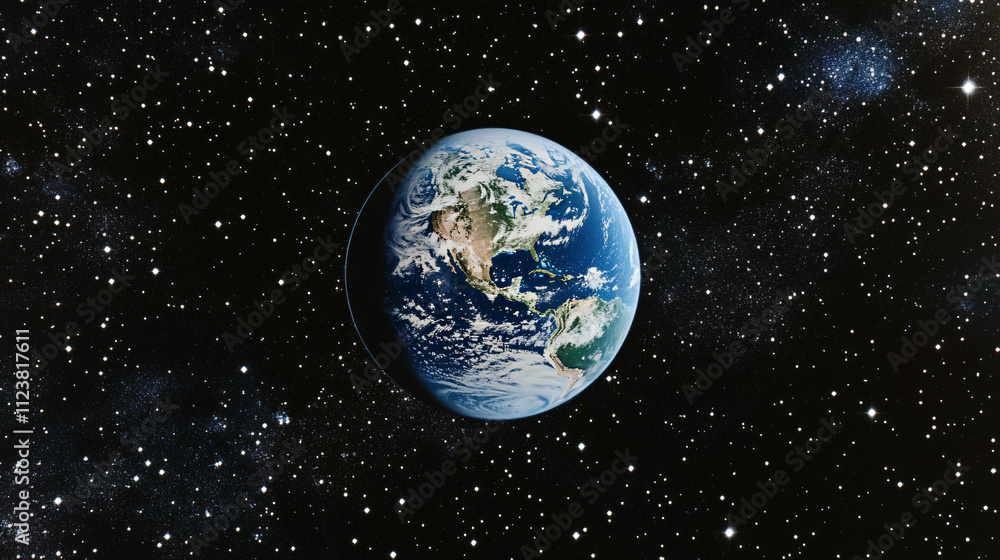 Obraz premium A view of Earth from space, illuminated by the sun with stars sparkling in the distance.