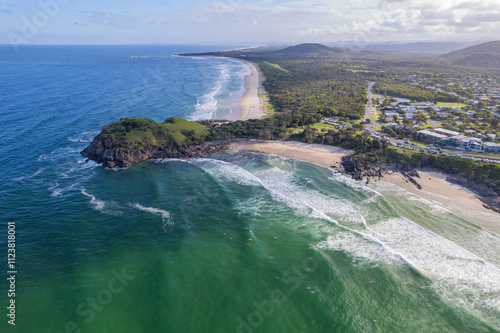 Scenic aerial views of Norries Headland in Cabarita along the east coast of New South Wales, Australia  photo